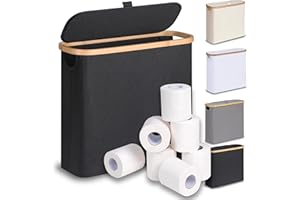 efluky Toilet Paper Basket 28L, Toilet Paper Holder with Lid for Bathroom, Free Standing Storage Organizer Holds Up to 9-12 Rolls (Black, 1)