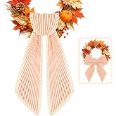 kuaima Stripe Wreath Sash with Trim for Front Door, Orange and White, 1 Pcs | Soft Polyester Fabric, Wide Lace Trim, 56 Inch, Wreath Accessories for Fall, Thanksgiving, Indoor Outdoor Decor