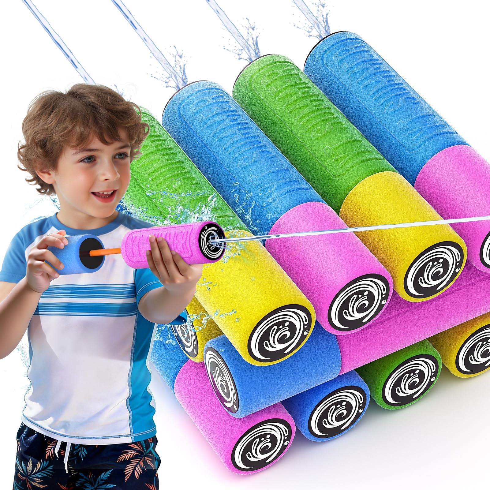 12Pcs Foam Water Guns for Kids Toddlers, 16cm Soft Foam Water Pistols, Safe Squirt Guns for Pool Beach Outdoor Play, Summer Water Toys for Boys Girls Age 1-5