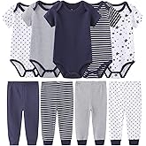 MAMIMAKA Newborn Baby Clothes Set - Short Sleeve Baby Boy Pants & Girl Bodysuits - Layette Sets