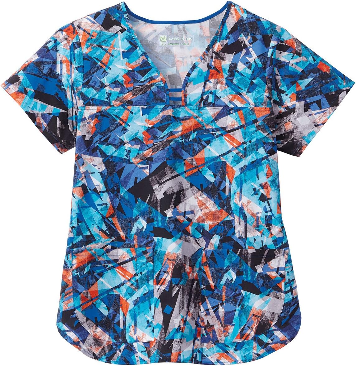 Bio Women's Cutout Y-Neck Abstract Print Scrub Top XX-Large Print