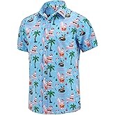 GRTXIN Christmas Shirts for Men Hawaiian Santa Claus Vacation Shirt Short Sleeve Button Down Dress Shirts