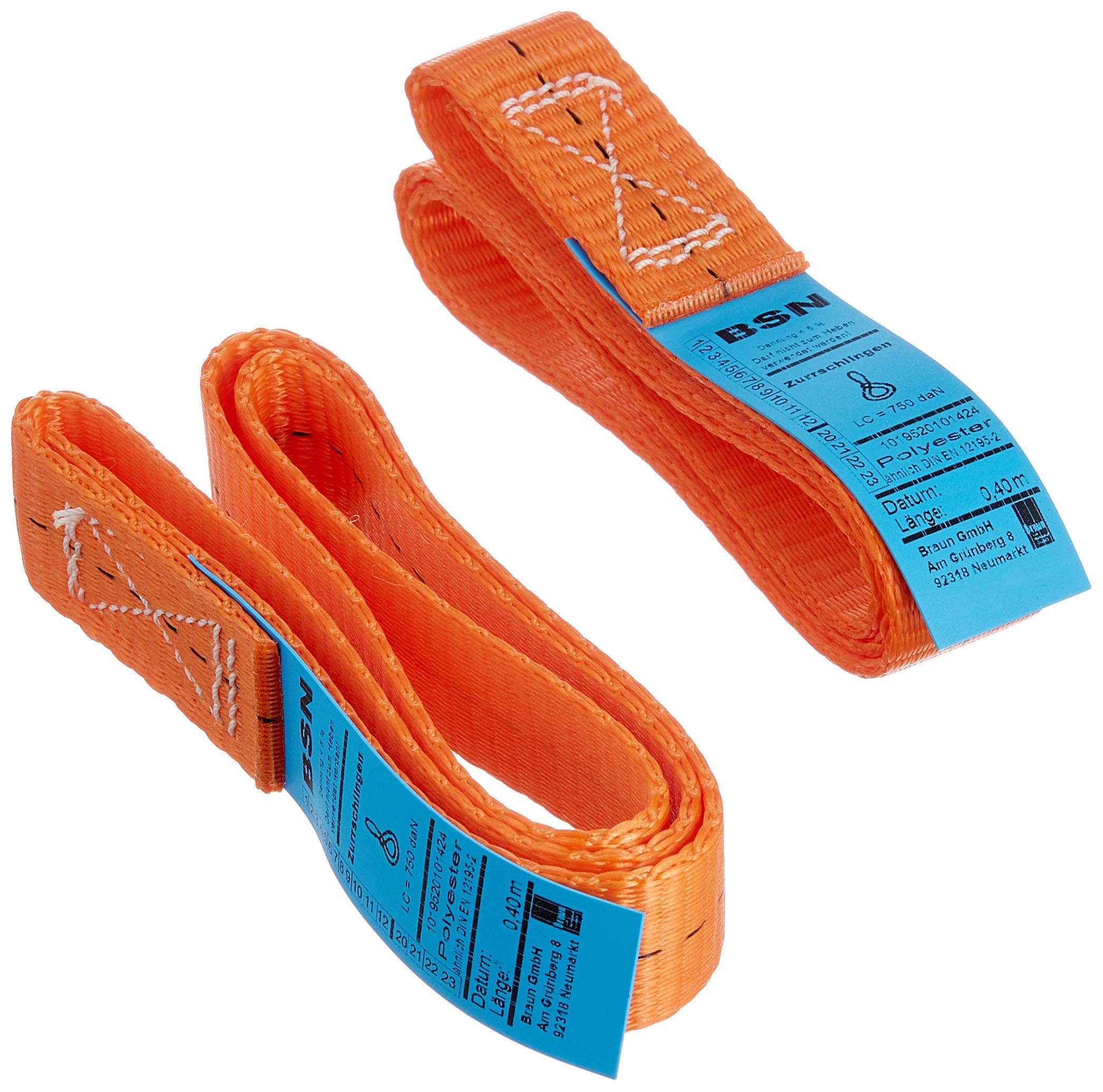 Braun 750-2-FORK Motorbike Lashings Endless Slings 0.8m Length 25 cm Set of 2 Orange