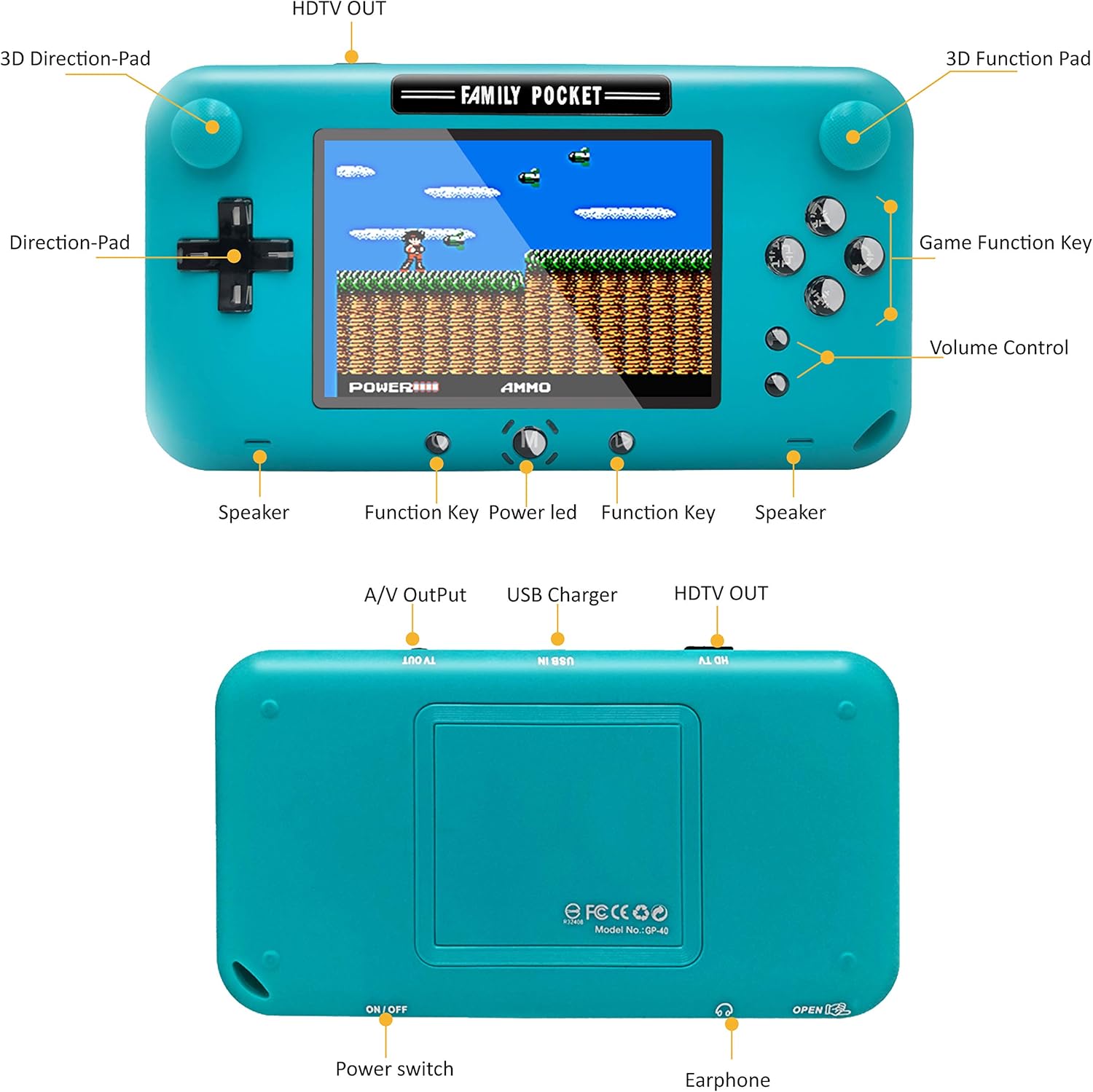 EASEGMER Handheld Game Console, Portable Game Player Built-in 208 Classic Games 4 Inch Retro Gaming System, Support TV/AV 12 Bit Rechargeable Video Game Console, Best Gift for Kids and Adults (Blue): Toys & Games