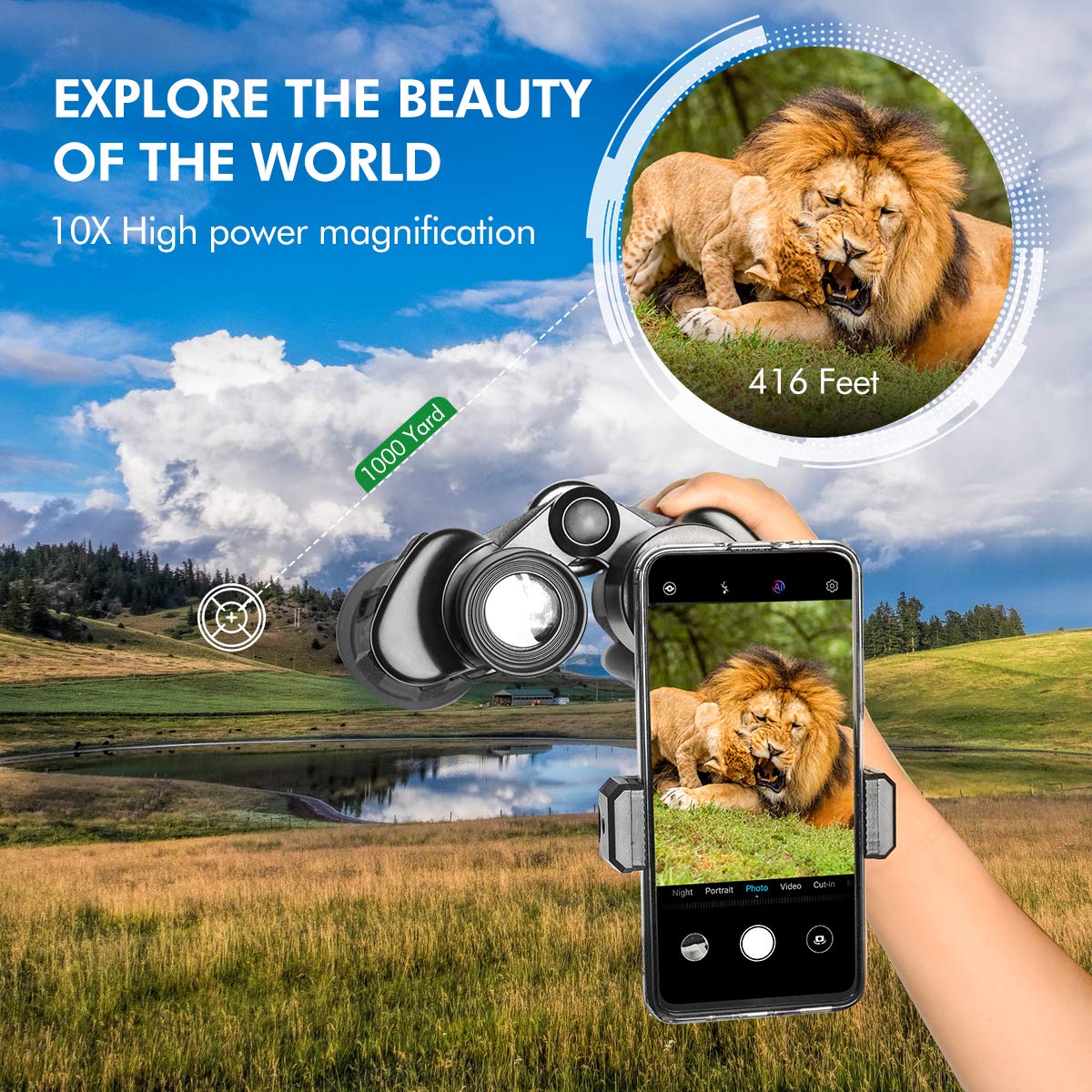 Binoculars for Adults, Sinohrd 10x50 Compact Powerful HD Binoculars for Bird Watching,Traveling,Hunting,Concerts,Sightseeing Telescope with Strap Carrying Bag & Phone Mount