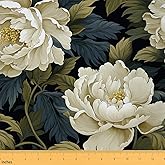 Erosebridal Peony Fabric by The Yard, Flower Leaf Upholstery, Florals Botanical Waterproof Indoor Outdoor Decorative Fabric, Spring Garden Green Yellow White, 1 Yard