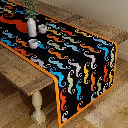 SEJ by Nisha Gupta Cotton Abstract Black Table Runner (12x48 inches)