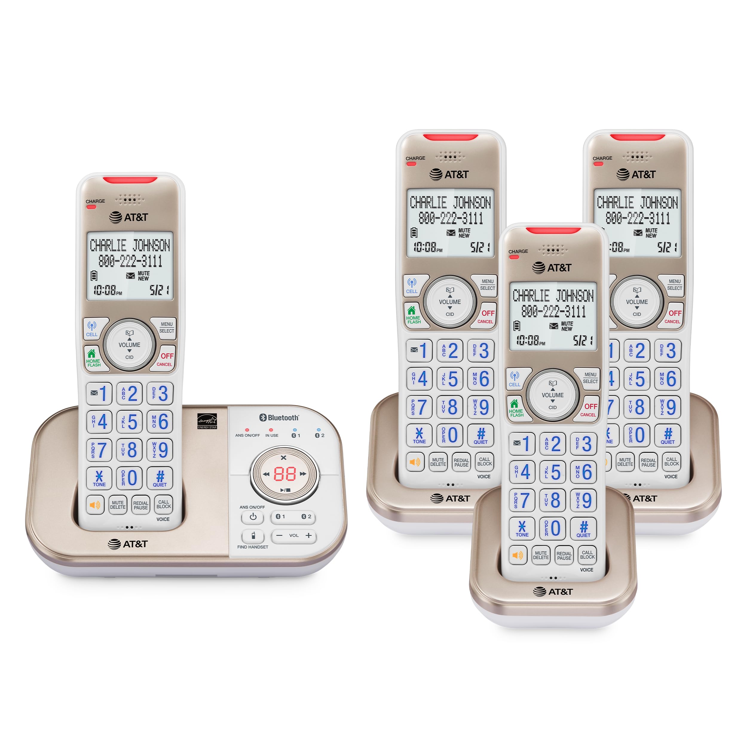 Photo 1 of AT&T Cordless Phones for Home with Answering Machine, 4 Handsets DECT 6.0 Bluetooth Expandable, Smart Call Blocking, Caller ID, Intercom and Bluetooth, Connect to Cell, BL3112-4