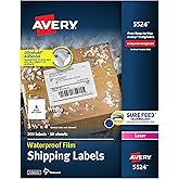 Avery Durable Waterproof Shipping Labels with Sure Feed Technology, 3-1/3" x 4", White, Laser Compatible, 300 Blank Labels Total, Great for Mailing, Branding, and More (5524)