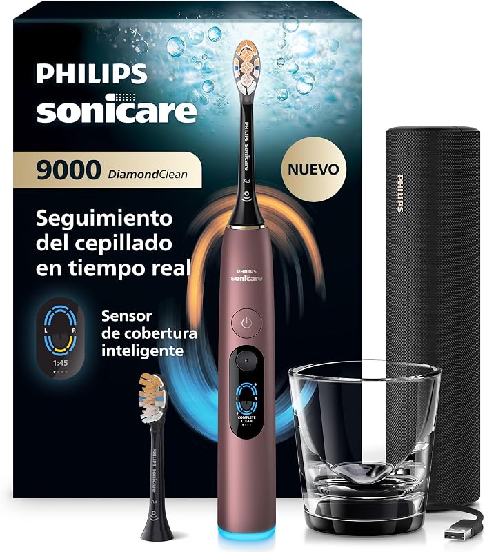 Escova de dentes elétrica Sonicare Next-Generation DiamondClean 9000 - com feedback inteligente de cobertura, feedback inteligente de pressão e 21 definições, cetim malva, HX9214/85