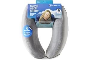 TRAVELREST Nest Neck Pillow Travel Essentials - Memory Foam Pillow and Patented Design, Support for Long Flights, Travel Accessories, Comfortable and Compact, Washable, Attaches to Luggage - Gray