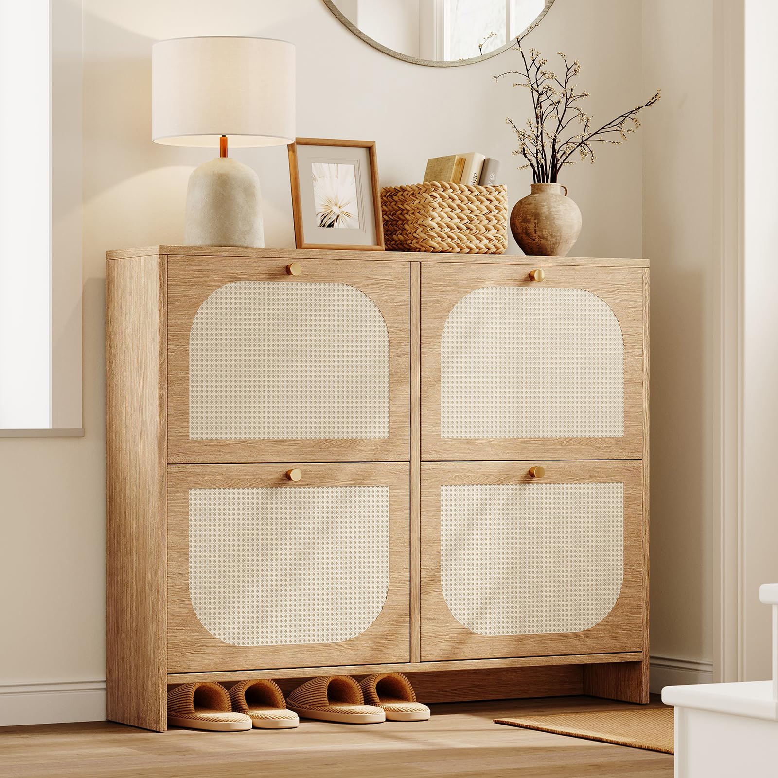 Photo 1 of ****PARTS ONLY*****Nicetree Shoe Cabinet Storage for Entryway, Narrow Shoe Organizers with 4 Flip Drawers, Freestanding Large Shoe Rack with 3-Tier Adjustable Shelves for Hallway (4-Drawers, Wood Color)