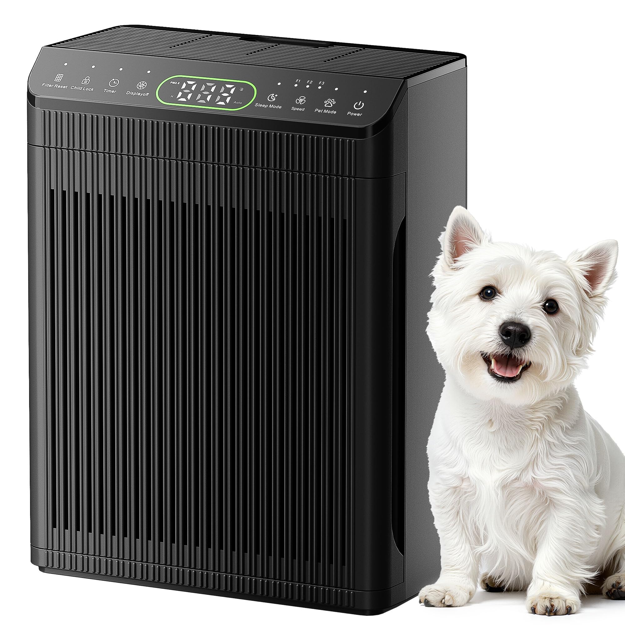 EVALIT Air Purifiers for Home Large Room, Air Purifier up to 2200sq.ft, PM2.5 Air Quality Display, Sleep Mode with Fragrance for Smoke Dust Odors, ET066, Black, 1Pack+3Modes Image