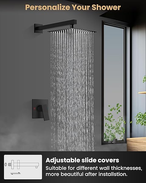 AIRUIDA SHOWER FAUCET SET WITH FEMALE THREAD ROUGH-IN VALVE, RAINFALL SHOWER HEAD AND HANDLE SET, SINGLE FUNCTION VALVE TRIM KIT, 10 INCH MATTE BLACK