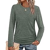 SAMPEEL Womens Sweaters Long Sleeve Shirts Fall Fashion 2025 Trendy Tops Ruched Outfits Winter Clothing