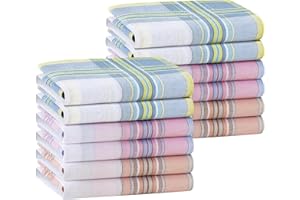 Houlife 100% 60S Combed Cotton Striped Checked Handkerchief with Assorted Color Elegant Hankie for Women Ladies, 11×11"