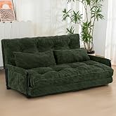 MAXYOYO 53" Adjustable Folding Sofa Bed Couch with 2 Pillows, Dark Green | Multi-Functional Bean Bag Bed, 5-Position Foldable Lazy Floor Sofa Bed with Armrest, Versatile Floor Seating for Reading