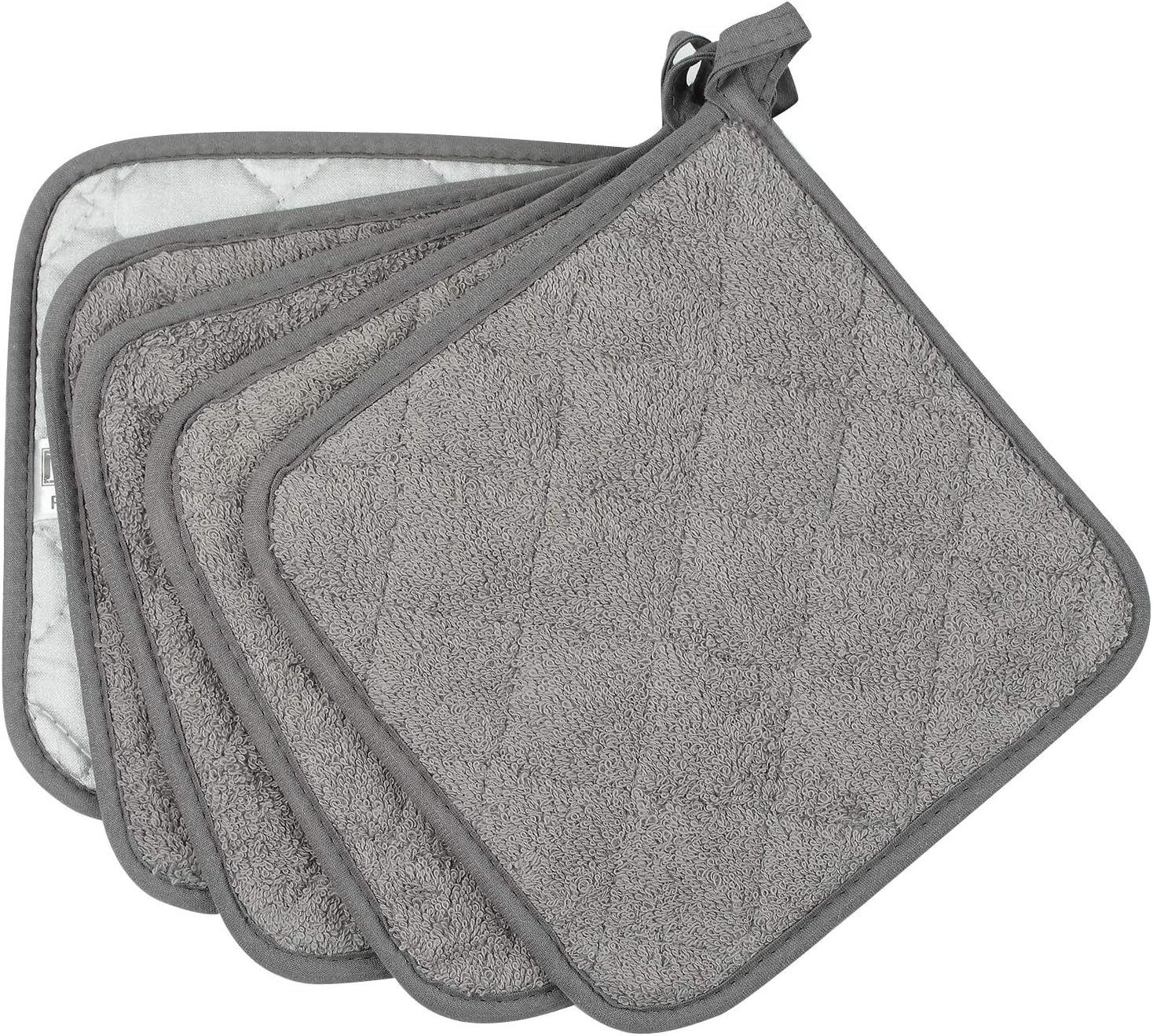 Lifaith 100% Cotton Kitchen Everyday Basic Terry Pot Holder Heat Resistant Coaster Potholder for Cooking and Baking Set of 5 Grey: Home & Kitchen