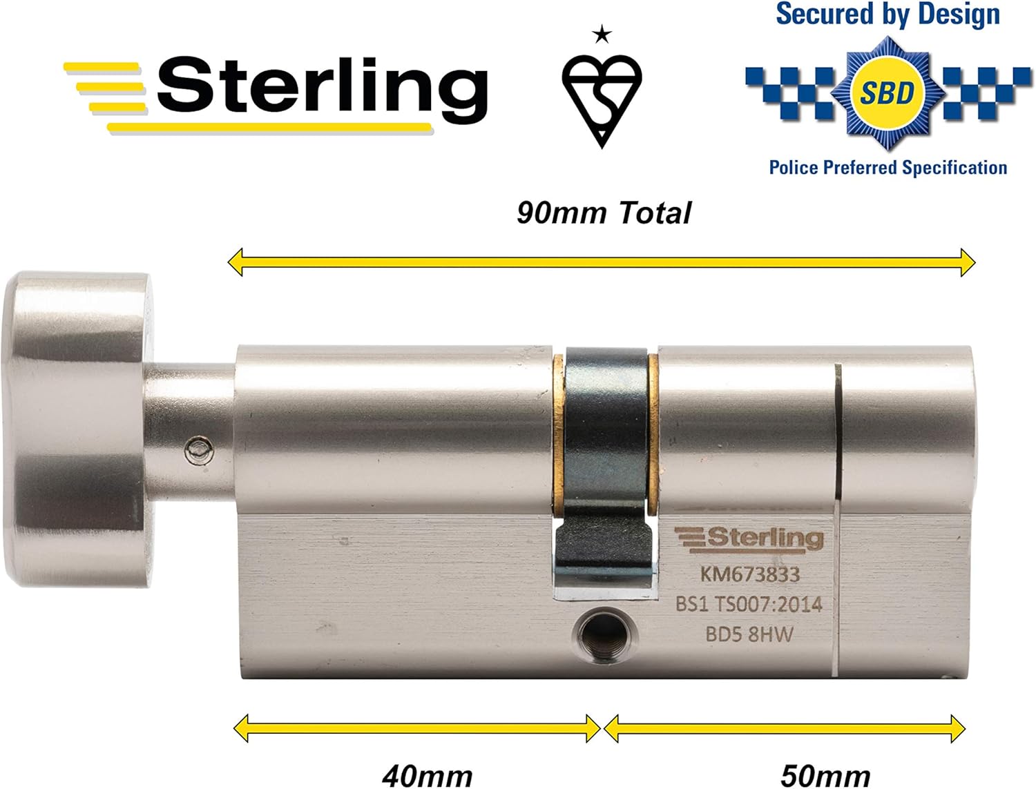 Sterling Int Ext TS007 BS1 1 Star Police Approved Secured by Design Thumbturn Door Cylinder, Satin Nickel - Image 5