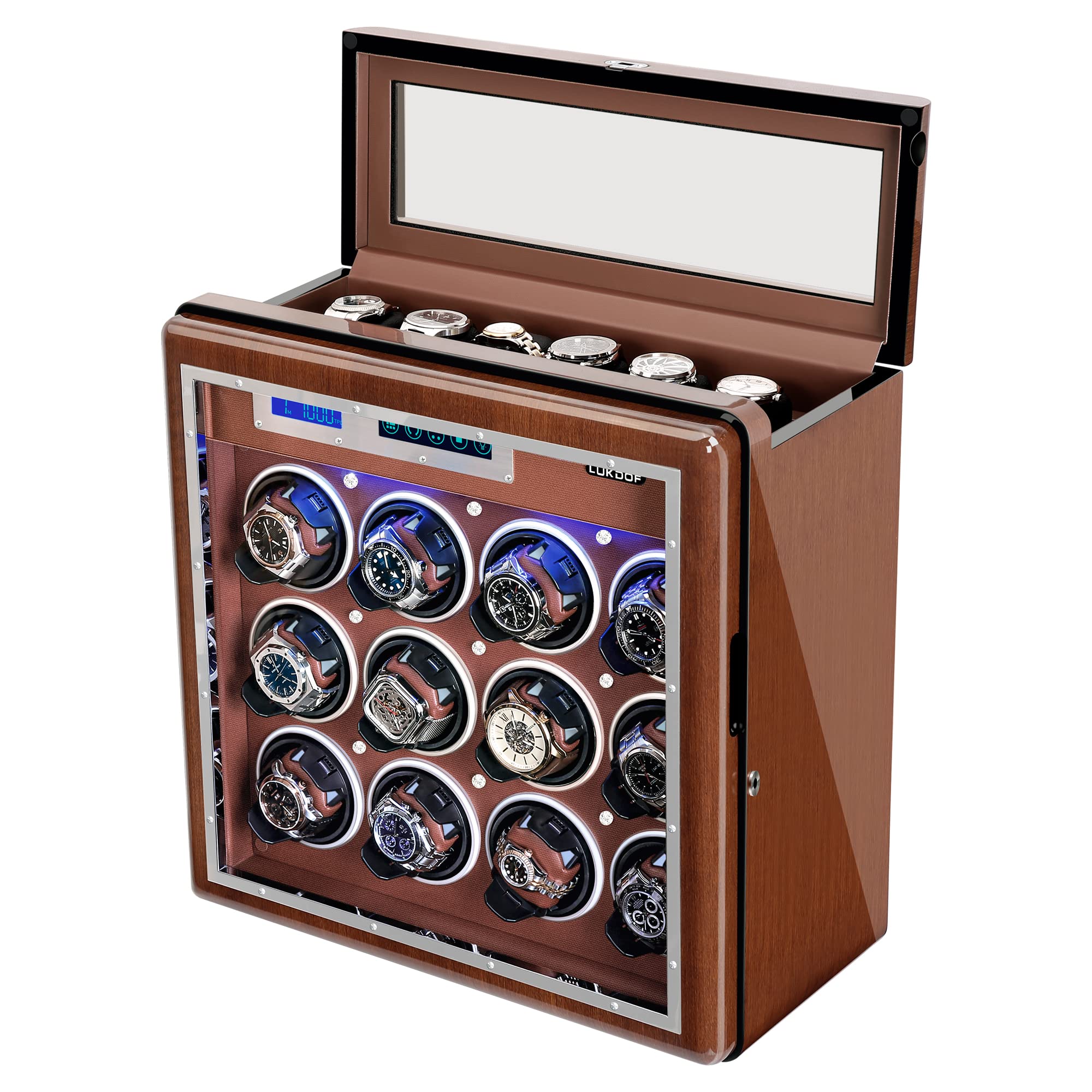 LUKDOF Automatic Watch Winder, Luxury Walnut Watch Winder for Rolex with Quiet Motor and Adjustable Upgraded Watch Pillows Battery Powered or AC Adapter Watch Winder Box for Men and Women