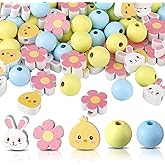 Jutom 200 Pieces Easter Wood Beads Polished Round Farmhouse Rustic Beads for Easter Spring Garland Party Decoration DIY Crafts Making