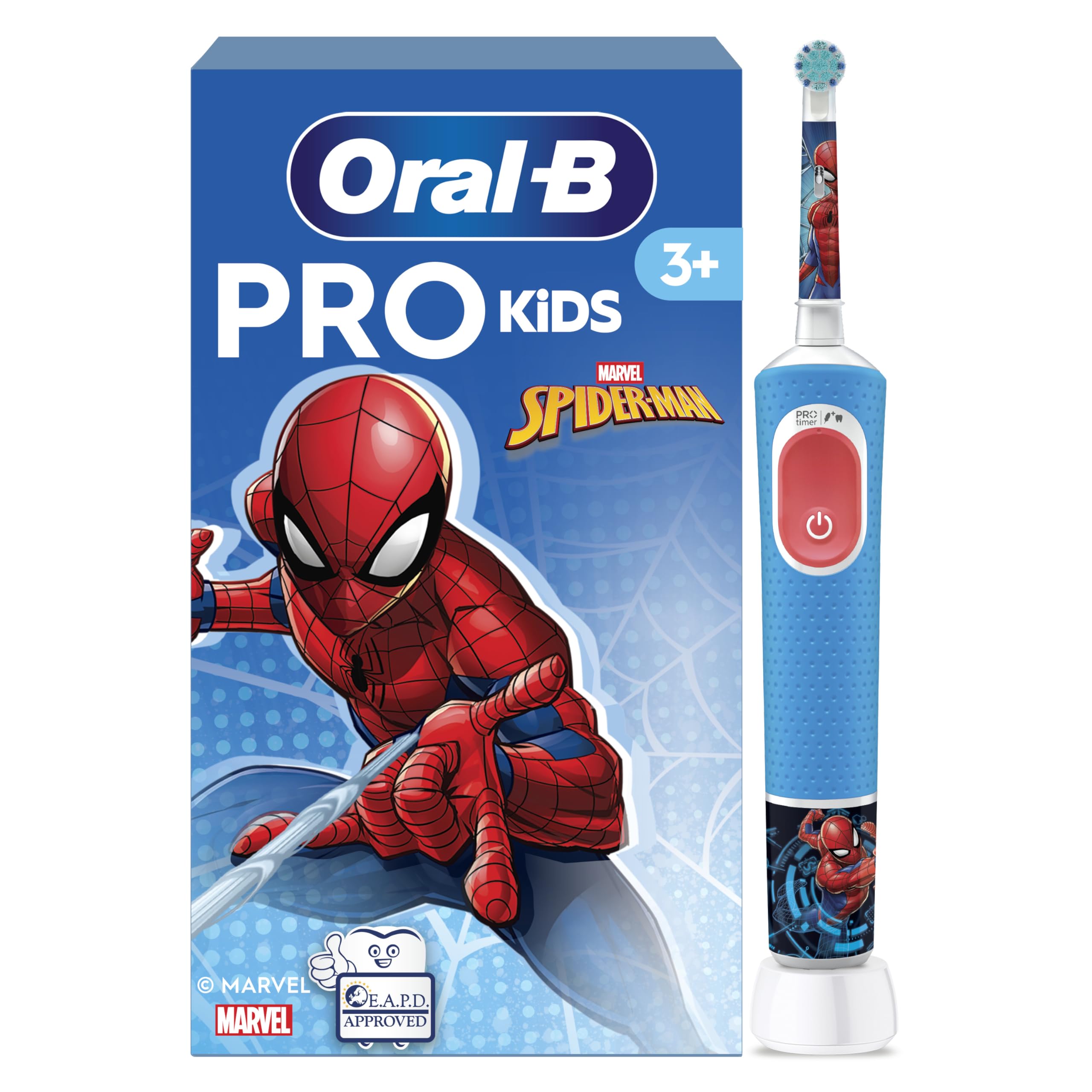Oral-B Pro Kids Electric Toothbrush, 1 Handle Featuring Marvel Spider-Man, 1 Toothbrush Head, Designed By Braun, For Ages 3+