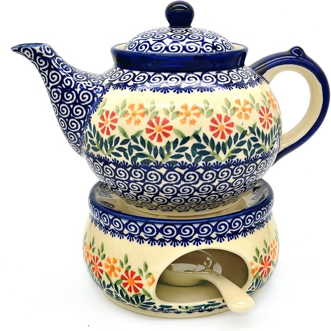 Bunzlauer Keramik Teekanne mit Stövchen (Dekor Adelheid): Amazon.de