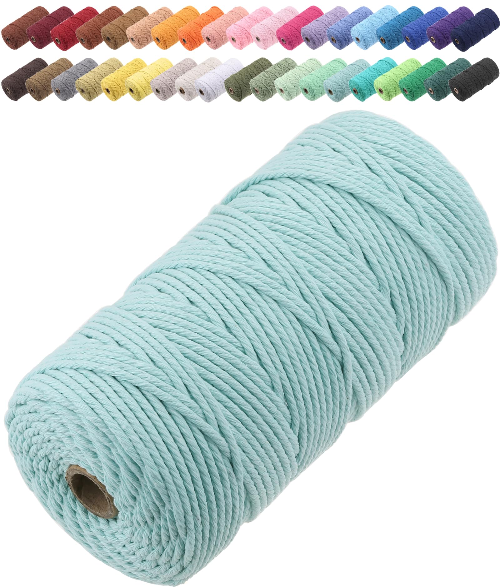GOHOF Macrame Cord 3mm x 150m Premium Cotton Macrame Rope, 4 Strand Twisted Soft Cotton Cord, One of The Most Perfect Materials for Macrame Art, Cotton String Without Chemicals (Cyan)