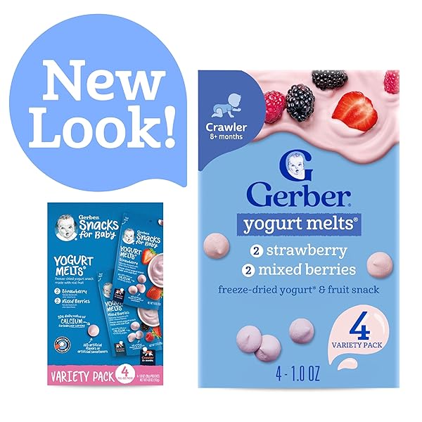 GERBER STAGE 3 BABY FOOD SNACKS, STRAWBERRY & MIXED BERRIES YOGURT MELTS, BABY SNACKS, 4PK