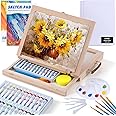 Wooden Tabletop Art Easel for Painting, 54 Pieces Starter Acrylic Paint Set with 24 Colors Acrylic Paints, Canvases, Sketch Pads, Brushes and Palette for Adults Teens Kids Beginners