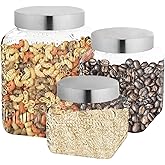 Style Setter Canister Set Decorative Glass Jars Chic Retro Floral Design with Airtight Lids for Cookies, Candy, Coffee, Flour, Sugar, Rice, Pasta, Cereal and More (Medallion Square)