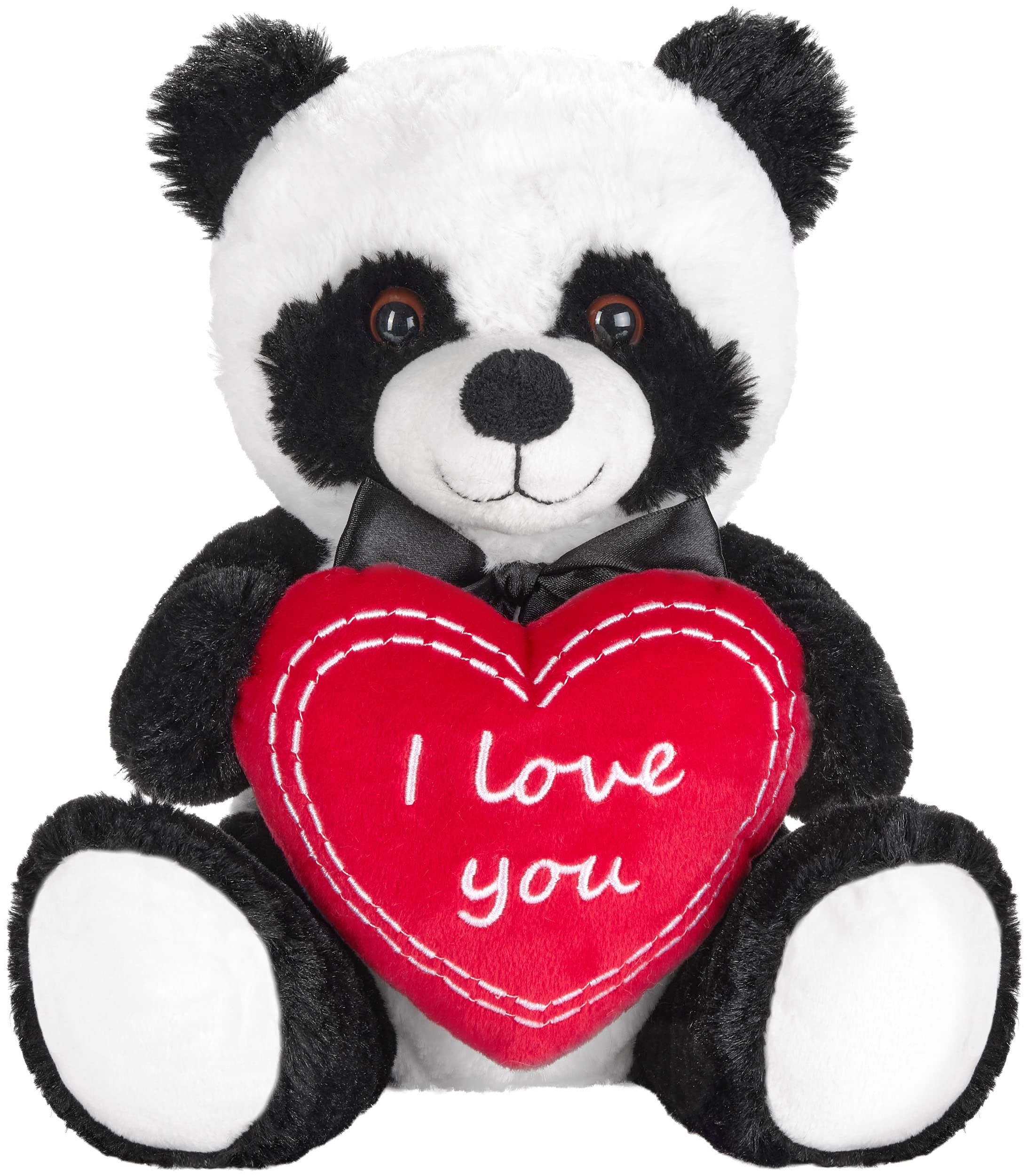 BRUBAKER Panda Plush Bear with Heart Red - I Love You - 9.8 Inches (25 cm) - Panda Cuddly Toy - Teddy Bear Plush Teddy Cuddly Toy - Soft Toy Black White