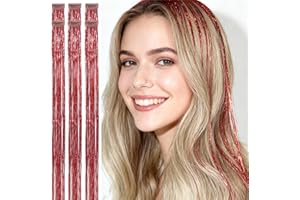 CelineBella Clip In Hair Tinsel Red Tinsel Hair Extensions 80 Strands/Pc Very Cute for Kids Girls Cosplay Party Christmas New Year