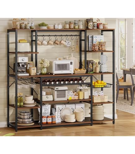 56.3 Inch 4-Tier Bakers Rack – Metal Storage Shelf, Brown, 13.8x27.6 Inches, Adjustable Shelves