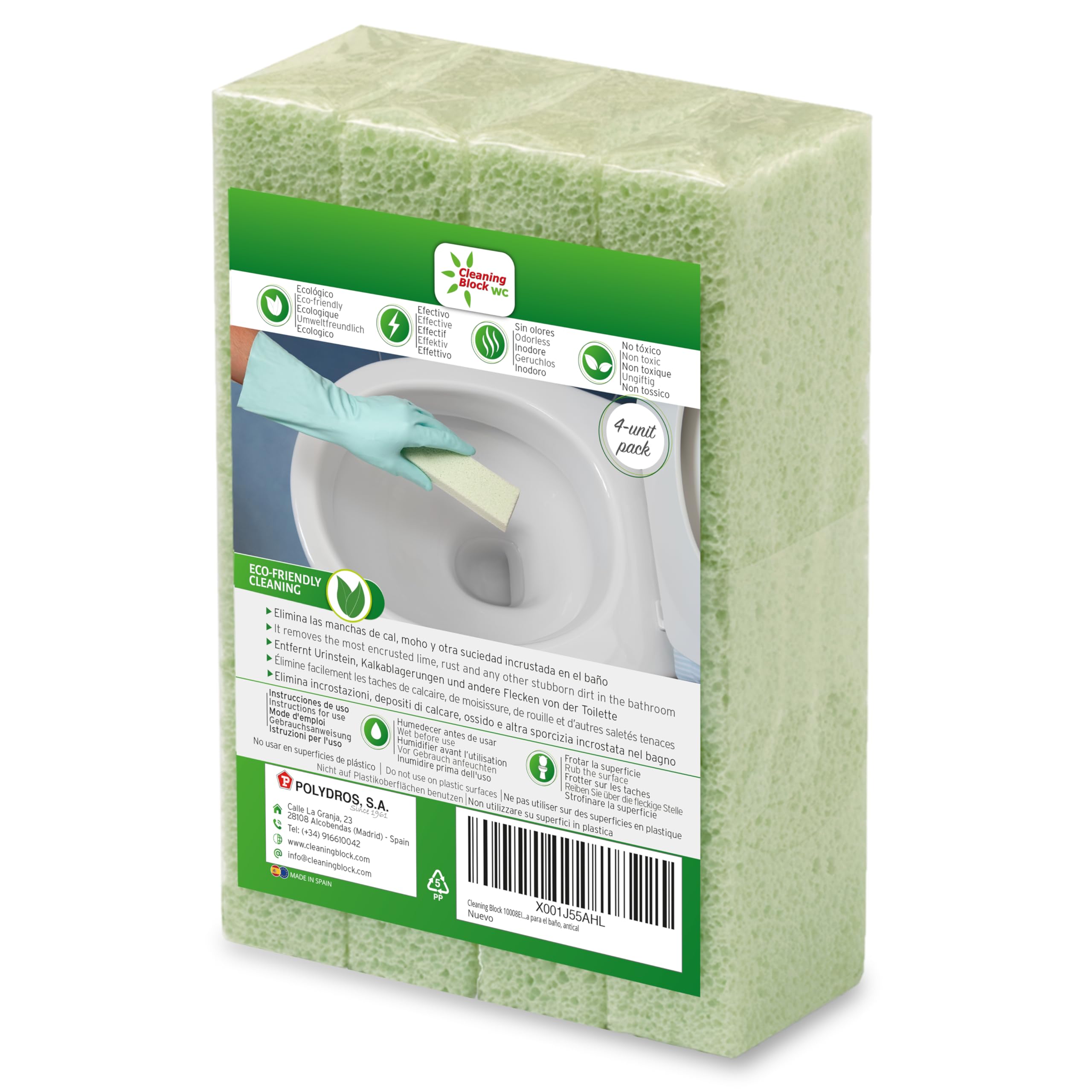 Cleaning Block WC - Removes the most encrusted limescale, hard water stains and dirt from your toilet, sinks, baths and any porcelain surface in the bathroom- 4-unit pack