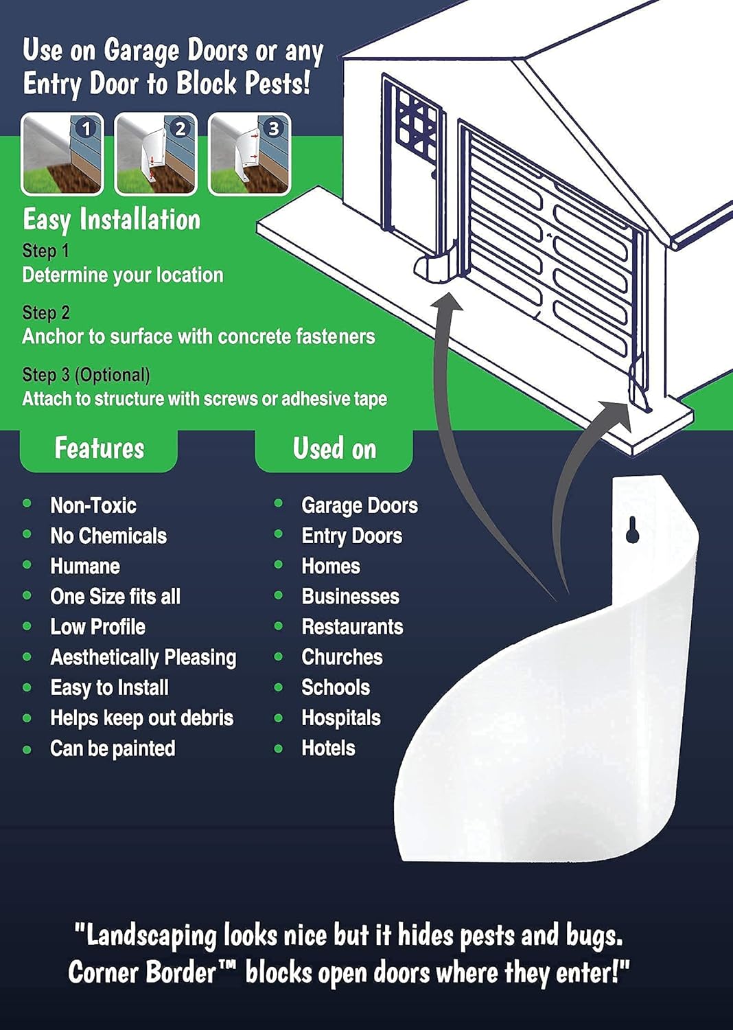 Corner Border Pesticide Free Pest Barrier | Keep Frogs, Toads, Rodents, and Insects Out of Your Home or Garage! : Garden & Outdoor