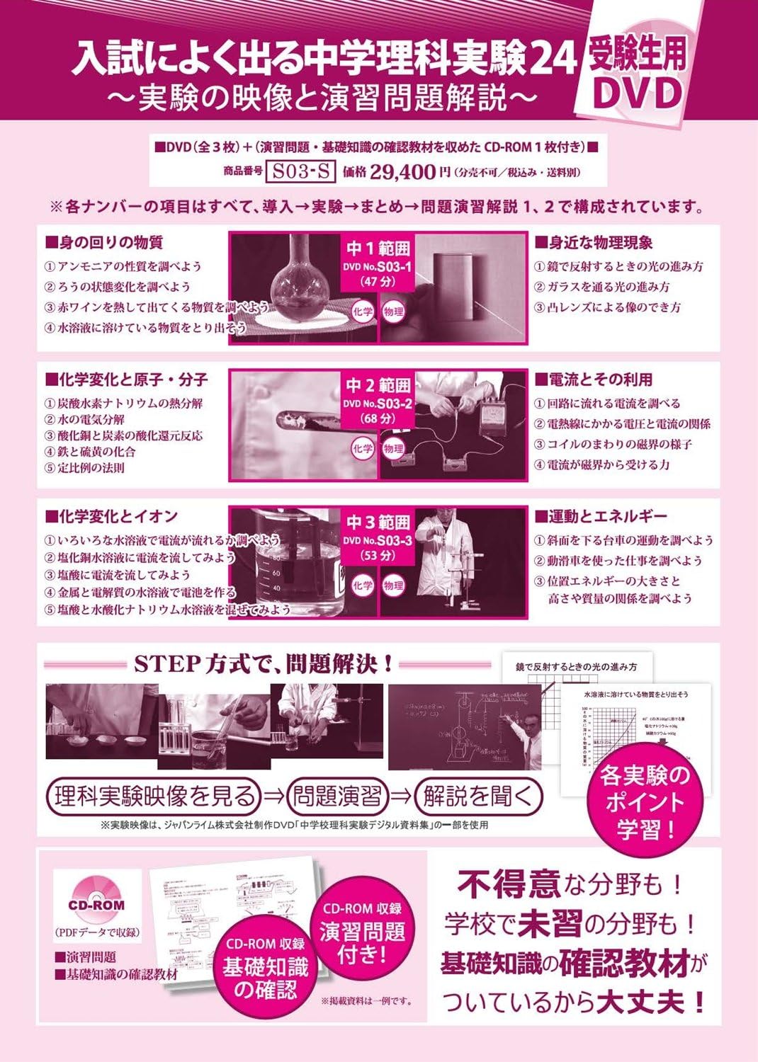 Amazon Co Jp 入試によく出る中学理科実験24 実験の映像と演習問題解説 理科 S03 S 全3巻 Dvd ブルーレイ ジャパンライム株式会社