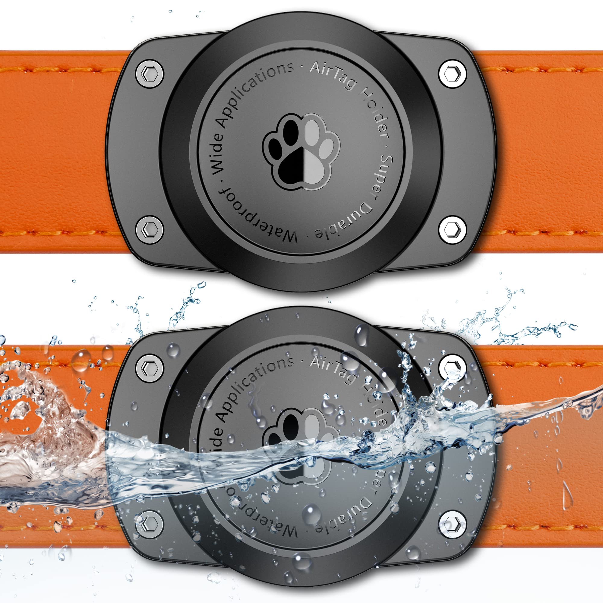 CITYWAY IPX8 Waterproof Airtag Dog Collar Holder, Ultra-Durable Dog & Cat Collars Mount for AirTag, Fits All Width Collars (2 Pack-Black)