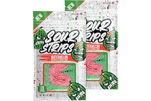 Sour Strips Flavored Sour Candy Strips, Deliciously Sour Chewy Candy Belts, Vegetarian Candies, 2 Pack (Watermelon (2 Pack))