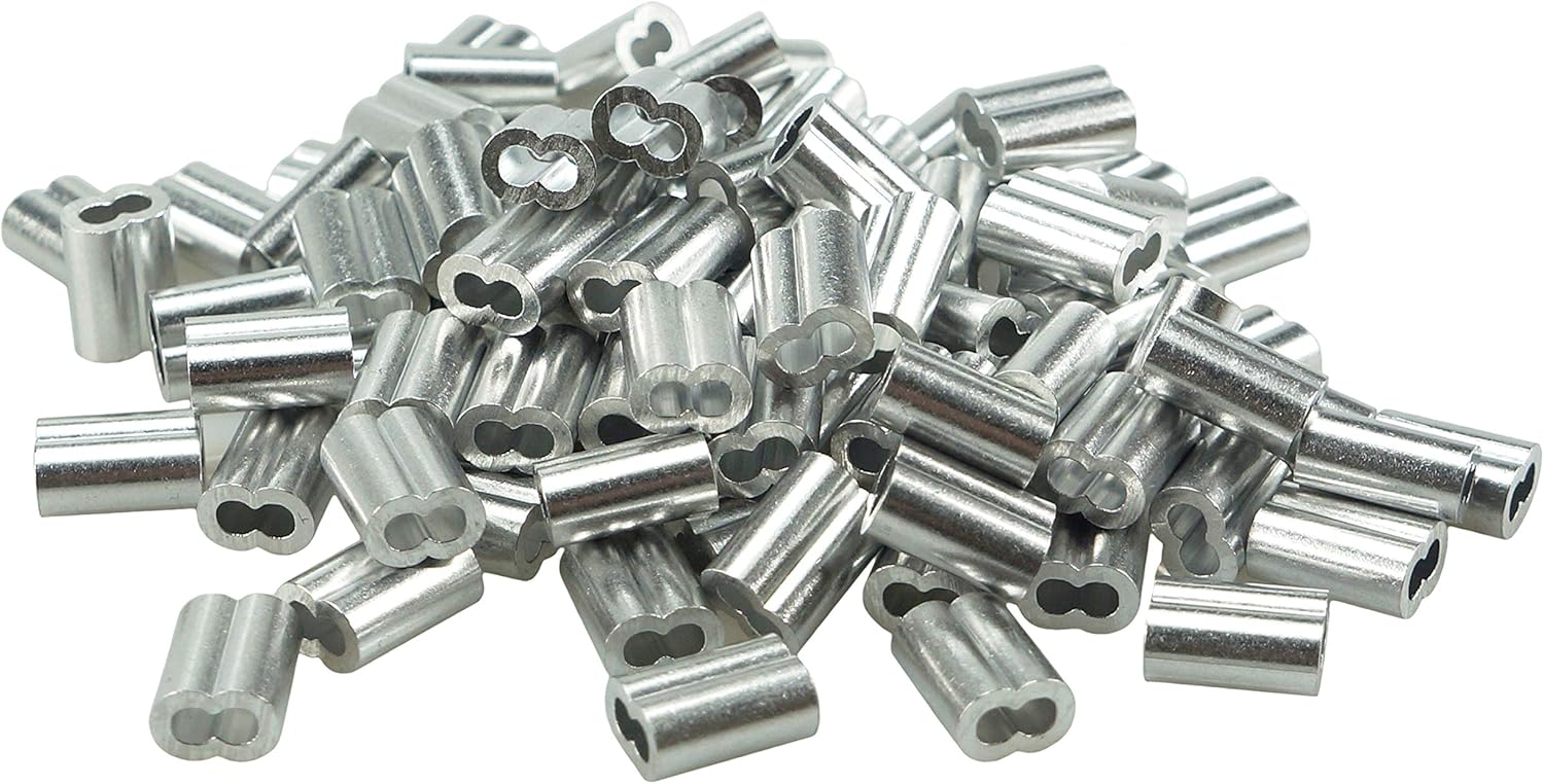 100 Packs Aluminum Wire Rope Crimp Loop Sleeve Fits 4mm 5/32 in Wire