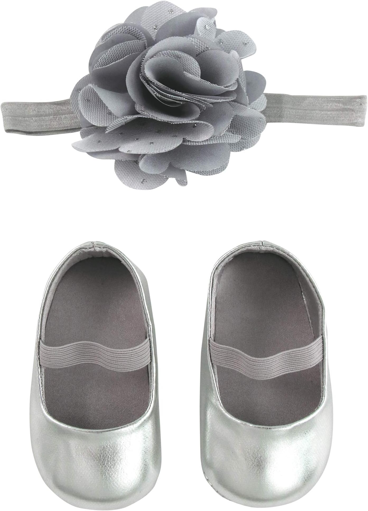 Rising Star Baby Girl's Shoes and Headband Gift Box Set, Gold Flower, for 0-6 and 6-12 Months…