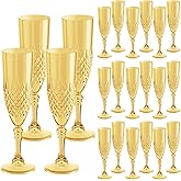 HTTBEIZI Plastic Champagne Flutes 7oz, Reusable Glasses Cups Goblets Shatterproof Unbreakable, for Valentine’s Day Wedding Party Mimosa Bar (24, Gold)