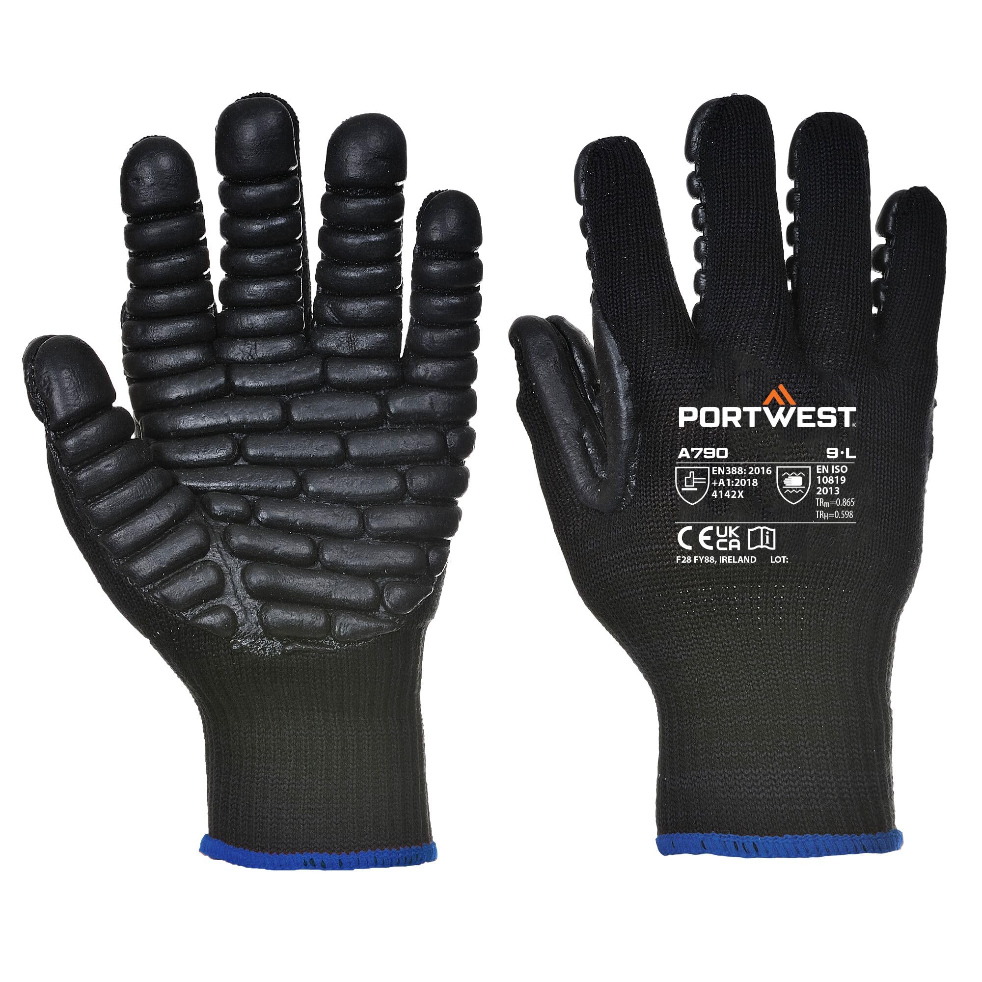 Portwest A790 Work Gloves Specialist Anti Vibration Glove Black, XX-Large