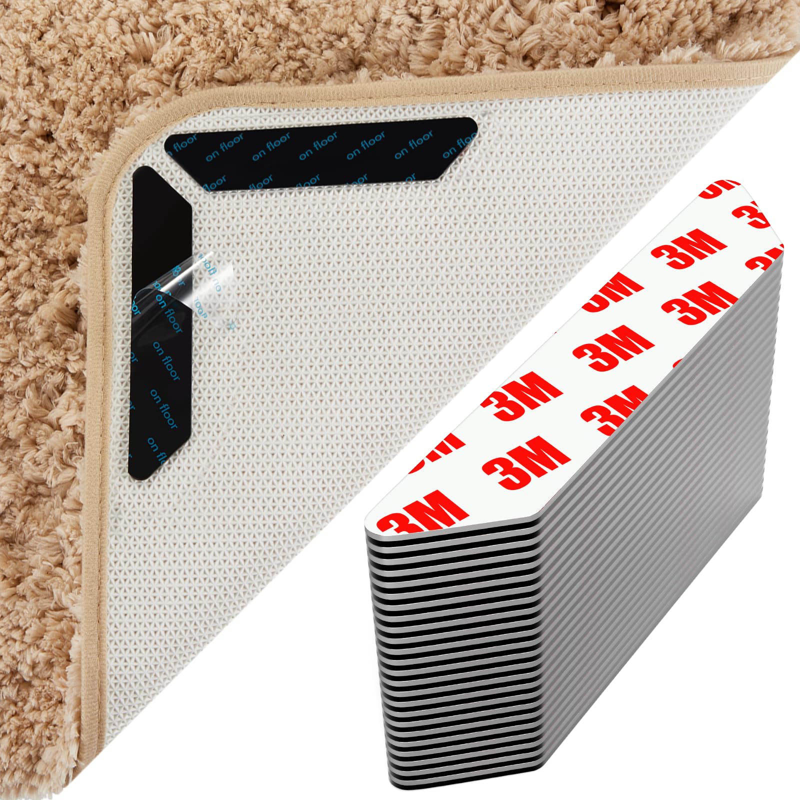 AYSKTN 24 Anti-Slip Rug Grippers for Laminate/Wooden/Tile Floors | Washable Reusable Carpet Underlay with Stickers | Secure Rugs on Stairs & Doorways (Hard Floor Non-Slip Gripper Pads)