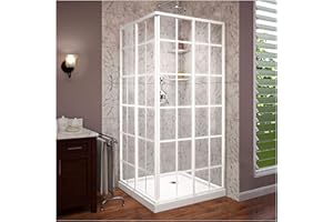DreamLine French Corner 36 in. D x 36 in. W x 74 3/4 in. H Sliding Shower Enclosure in White and Corner Drain White Base Kit, DL-6789-00