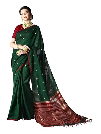 Women Banarsi Cotton Silk Saree, Navy Blue Sari