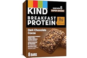 KIND Breakfast Protein Bars, Dark Chocolate Cocoa, Healthy Snacks, Gluten Free, 8g Protein, 32 Count