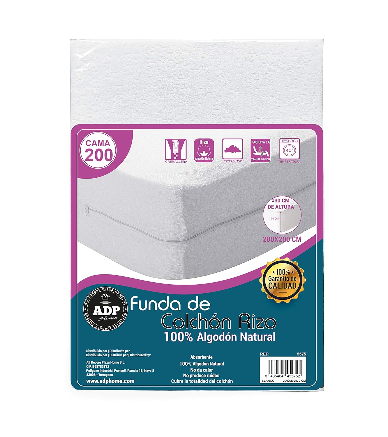 ADP Home - Funda de colchón Tejido Rizo Algodón Natural Transpirable ...