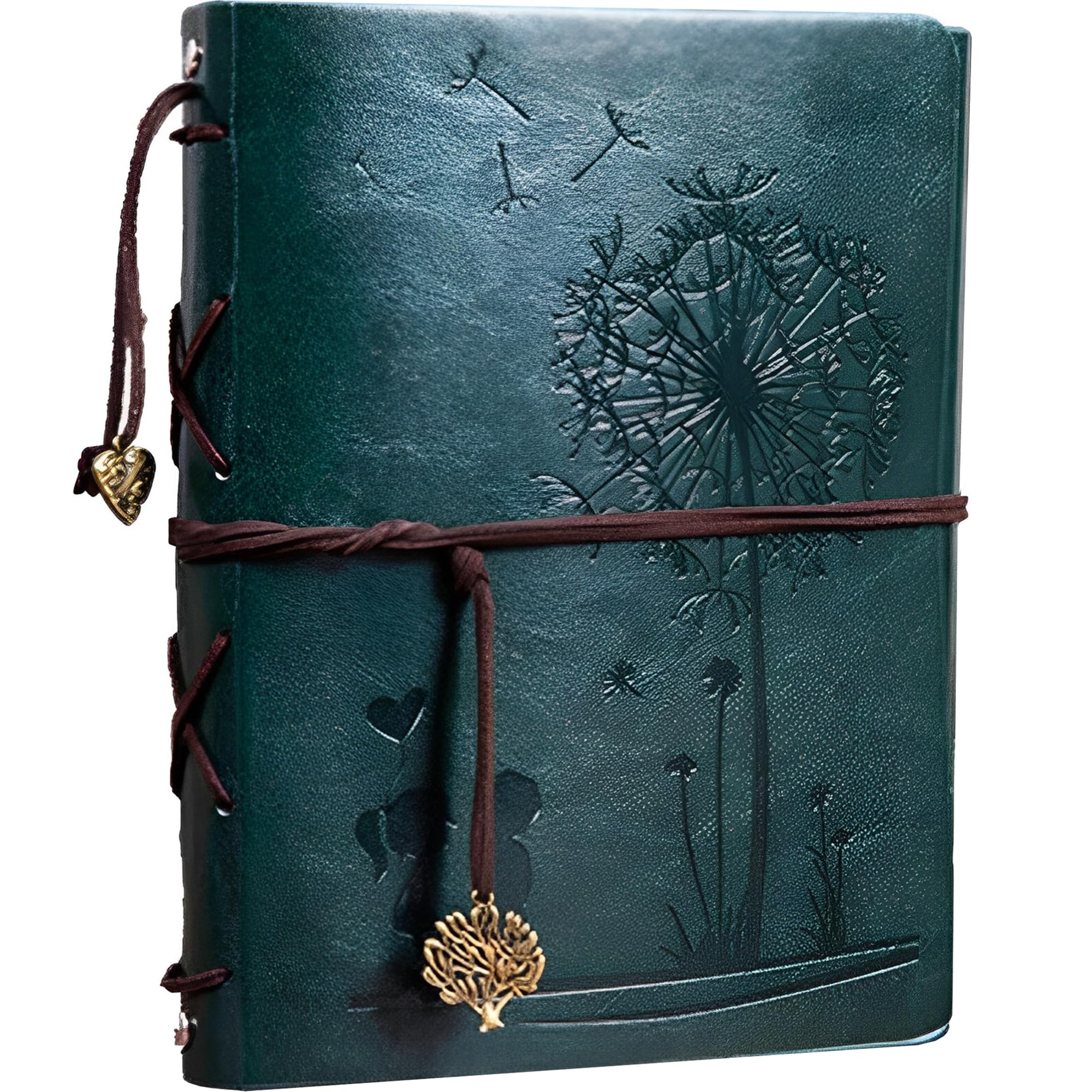 MINGZE Photo Album Scrapbook, DIY Vintage Leather Guest Book and Black Page Memory Albums, Wedding Anniversary Presents Christmas Valentine's Birthday Gifts, Dandelion promise (Small green)