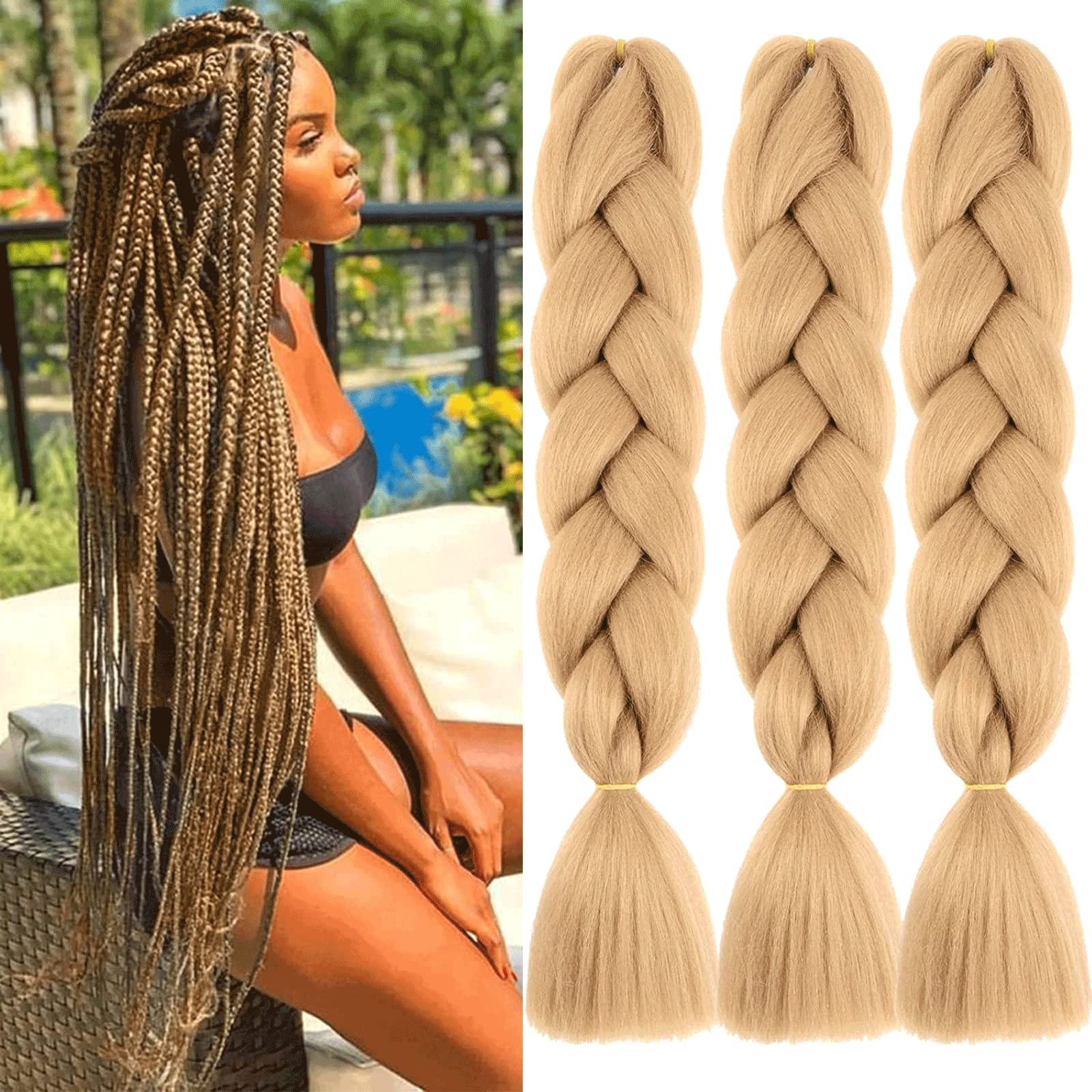 Xtrend 24 Inch 3 Packs Brown Jumbo Braiding Hair Extensions Synthetic High Temperature Jumbo Braiding Hair for Twist Crochet Braids Hair for Black Women(3Packs,27#) โ image 1